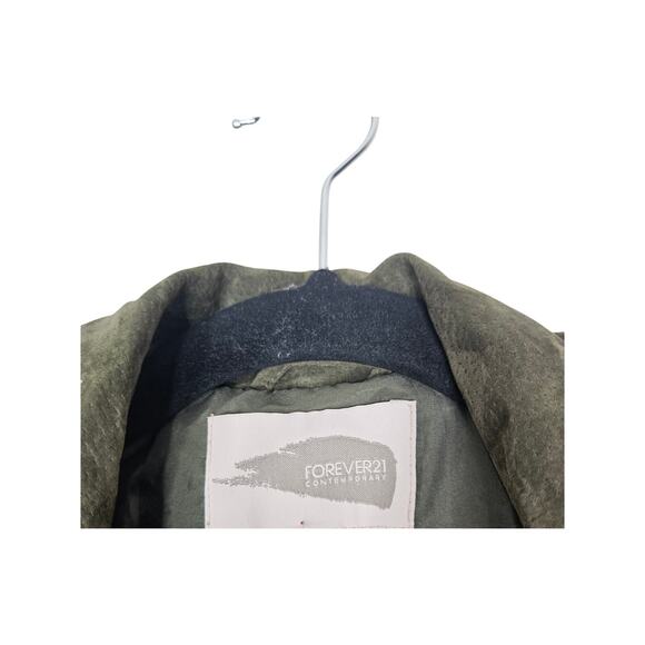 Deadstock Damaged Y2K Forever 21 L Green Suede Leather Trench Coat Whimsygoth - Picture 6 of 6